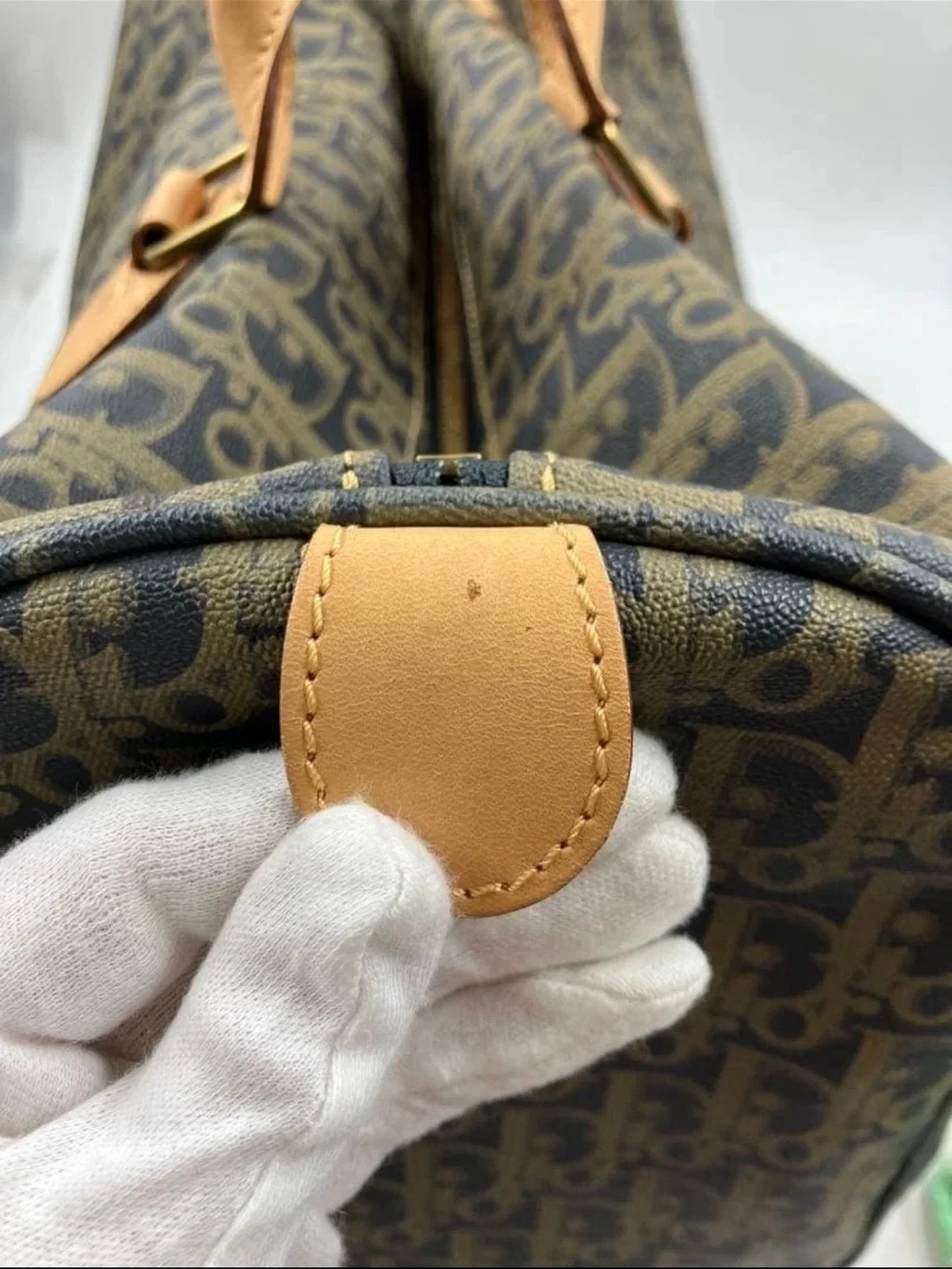 Dior Brown Monogram Satchel with Tan Leather Handles